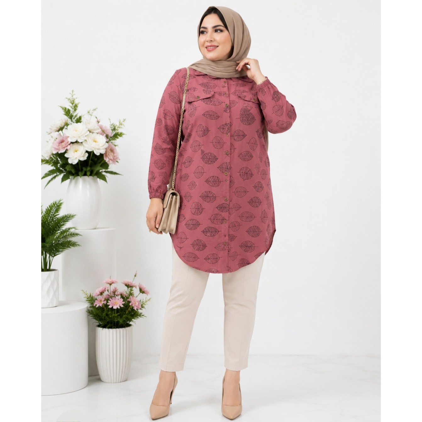 مانتویی زنانه ابروبادی طرح برگ کد 0303308