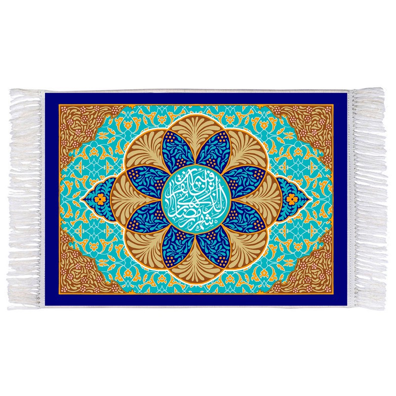 فرش ماشینی دیوارکوب اطلس آبی مدل شهر رمضان کد T3535