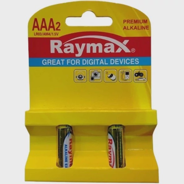 باتری نیم قلمی Raymax AAA LR03 Premium Alkaline (بسته 2عددی)