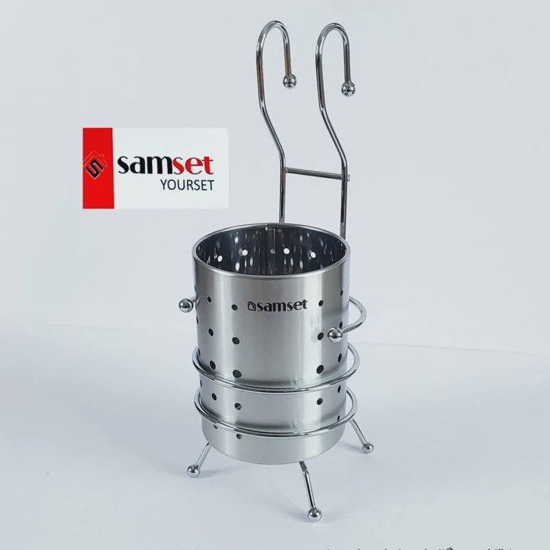 جا قاشقی استیل پایه دار استوانه SAMSET سام ست بسته 1 عددی