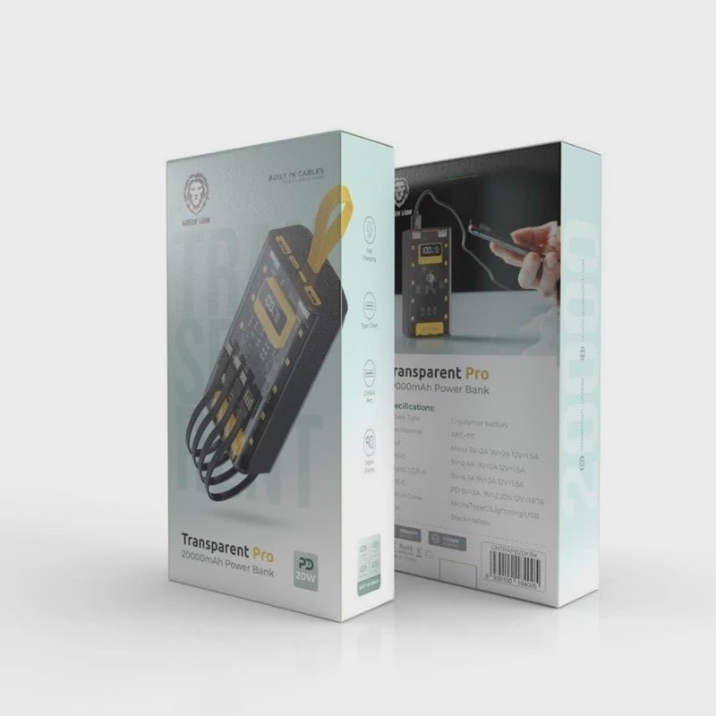 پاوربانک شفاف پرو 20000 میلی آمپر گرین Green transparent pro 20000mAh power bank