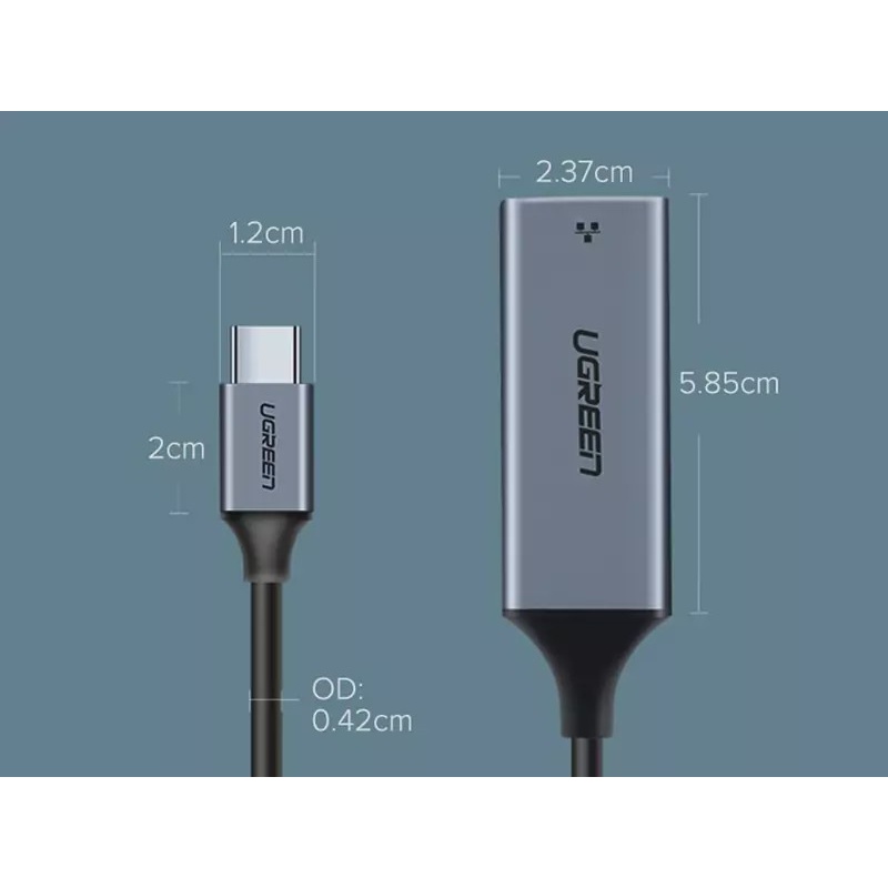 تبدیل تایپ سی به LAN یوگرین Ugreen CM199 50737 Type C To Ethernet Converter 10 100 1000 Mbps Support