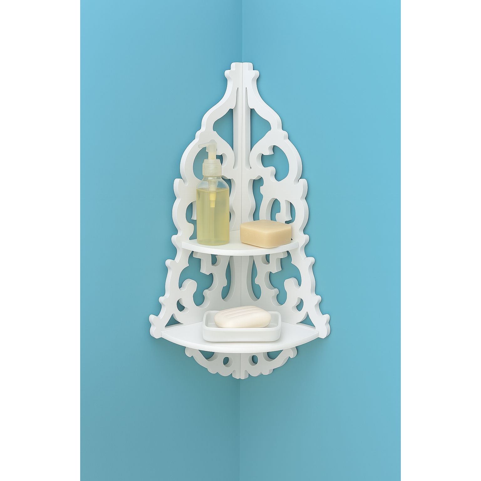 شلف دیواری کنجی دو طبقه گلدار ضدآب pvc