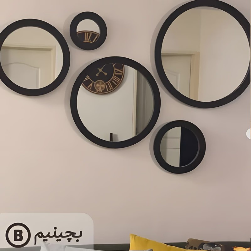 آینه شلف گرد 5 تیکه سفید دکوراتیو