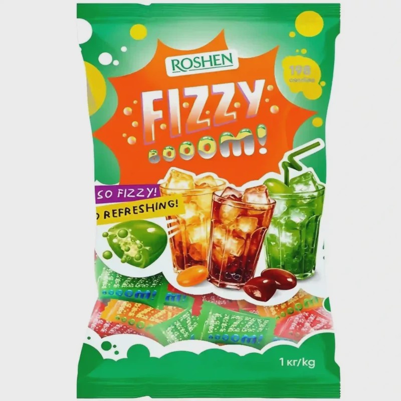 آبنبات گازدار روشن فیزی بوم میکس Roshen بسته 1 کیلویی