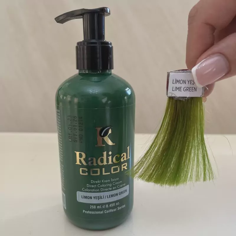 شامپو رنگ مو سبز لیمویی Lime Green رادیکال کالر حجم 250 میلی لیتر.