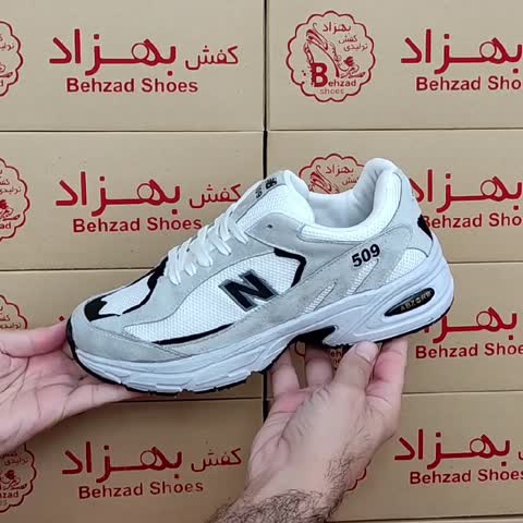 کتونی نیو بالانس مردانه رنگ سفید سایز 41 تا 44 زیره پیو لژ پنج سانتی کف دوخت کفی طبی رویه راشل خارجی و سوییت