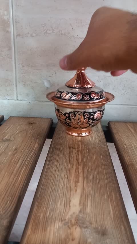 قندان مسی نقره کوب گنبدی بدون پایه