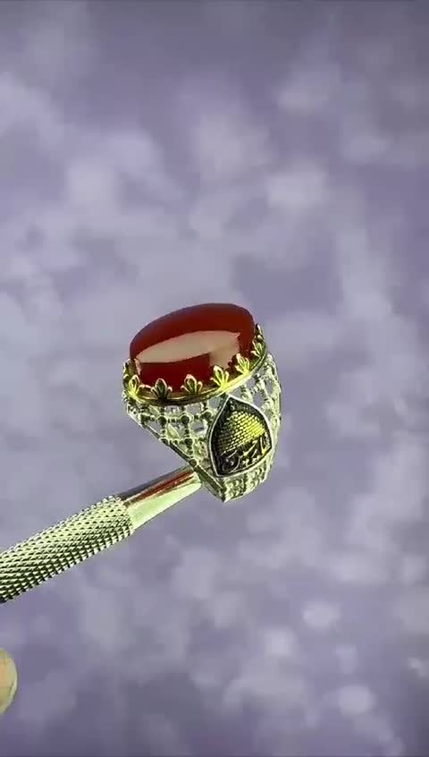 انگشترعقیق سرخ یمنی رکاب طرح ضریح گنبدامام حسین