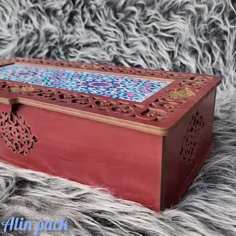 باکس چوبی سنتی طرح کاشی آبی برای آجیل و دمنوش و زعفران