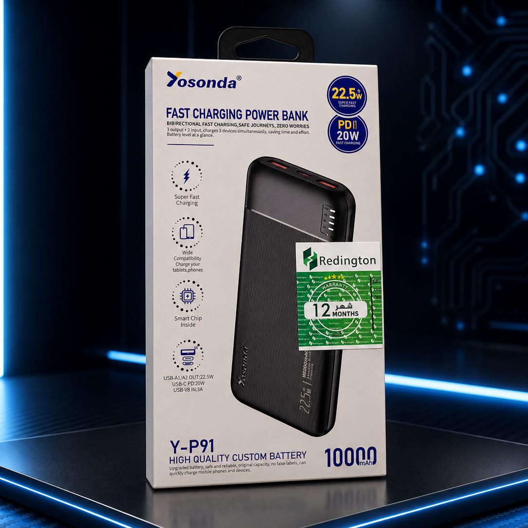 پاوربانک یوسوندا مدل Y-P91 ظرفیت 10000 شارژ سریع 22.5