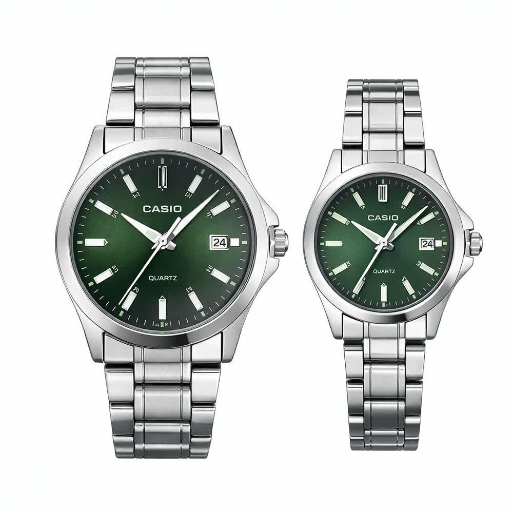 ست ساعت مچی زنانه و مردانه کاسیو CASIO صفحه سبز کدc37 + جعبه