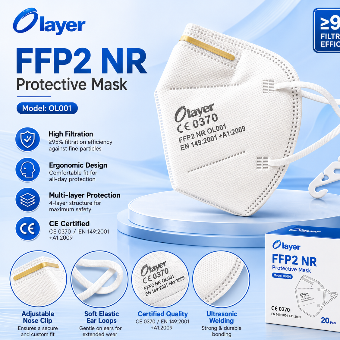 ماسک تنفسی FFP2 NR اولایر (Olayer) مدل OL001 پسکرایه