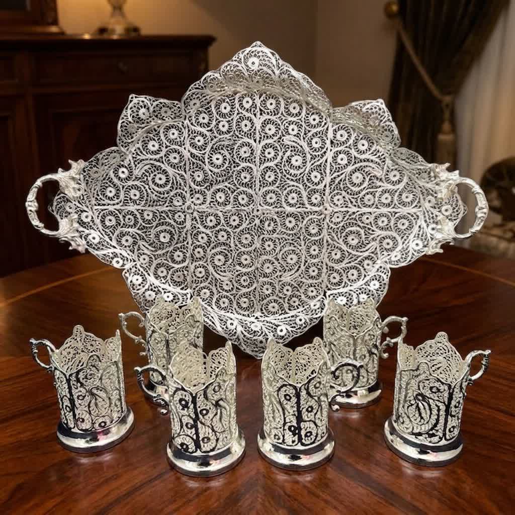 سرویس پذیرایی لوکس ملیله کاری (سینی بزرگ شاهعباسی و چایخوری)