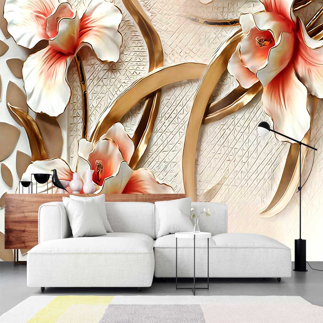 پوستر دیواری گل سه بعدی نارنجی t4106