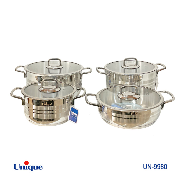 ست قابلمه 8 پارچه استیل درب فلتجدید یونیک UN-9980