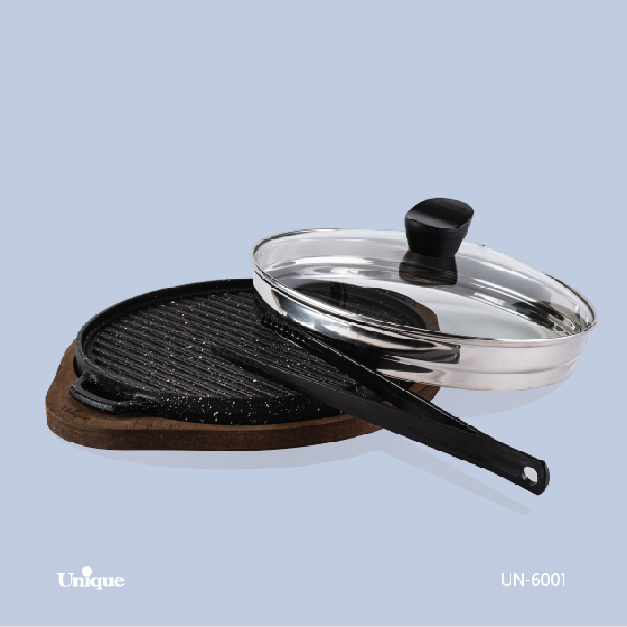 تابه گریل چدن گرد بزرگ با چوب یونیک UN-6001