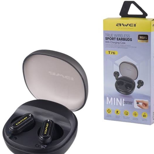ایرپادAwei T76 بلوتوث5.3 صدای Hi-Fi نیمه داخل گوش