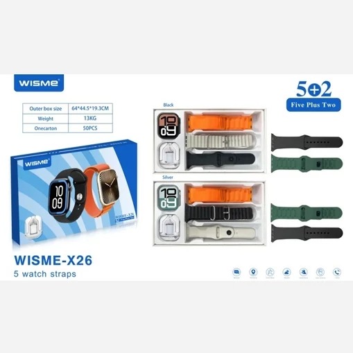 ساعت هوشمند مدل WISME-X26 به همراه ایرپاد شیشه ای و 5 بند جذاب
