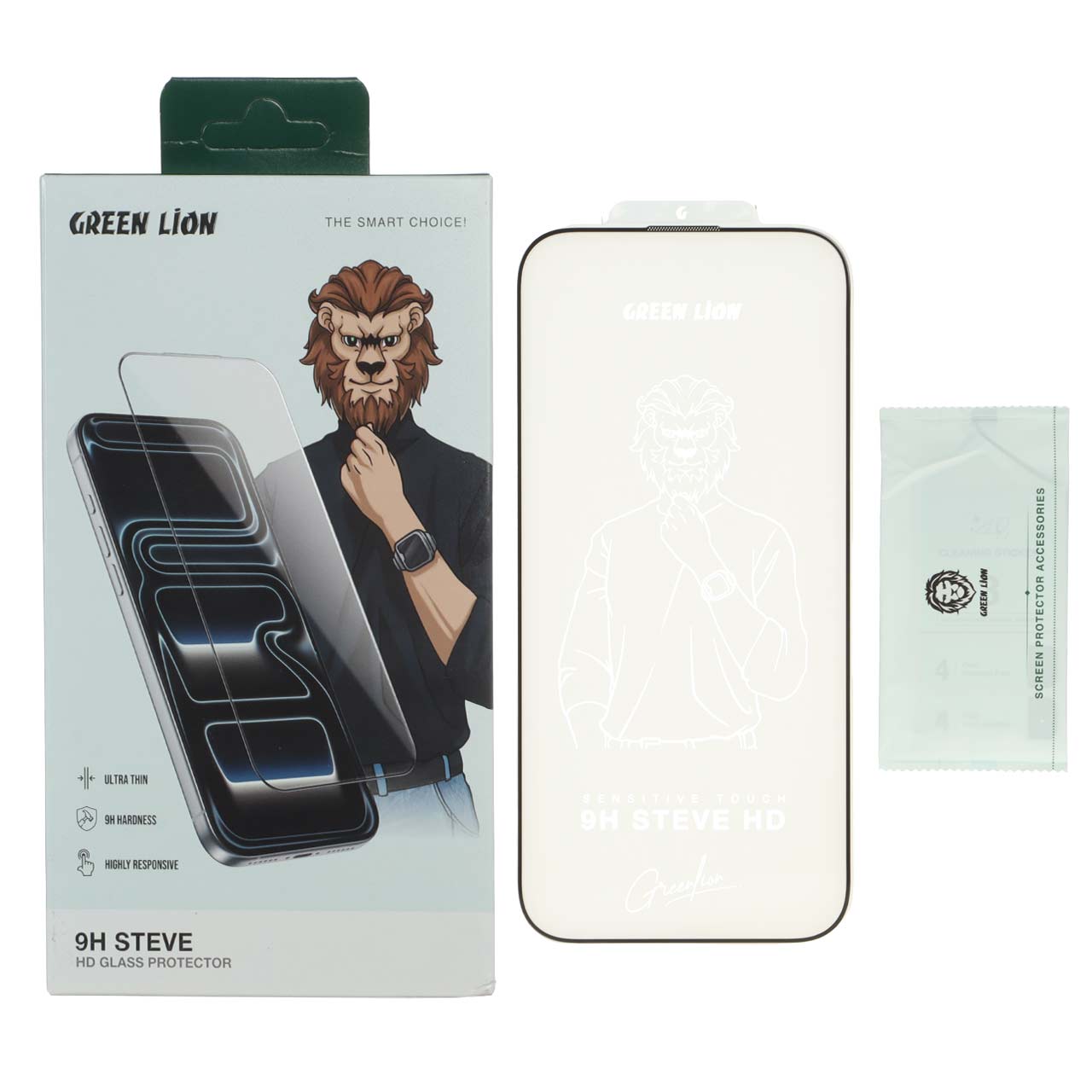 محافظ صفحه نمایش شیشه ای اورجینال Green Lion Steve مدل Apple iPhone 17 / iPhone 16 Pro (پک دار)