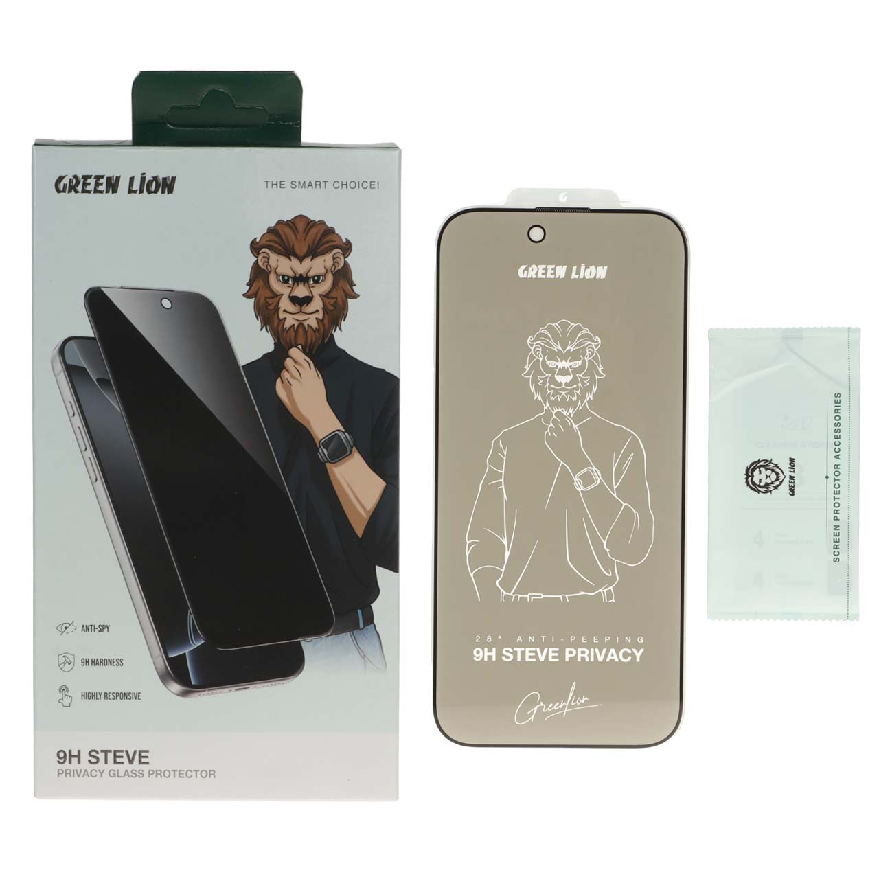 محافظ صفحه نمایش شیشه ای اورجینال Green Lion Steve Privacy مدل Apple iPhone 17 Air (پک دار)