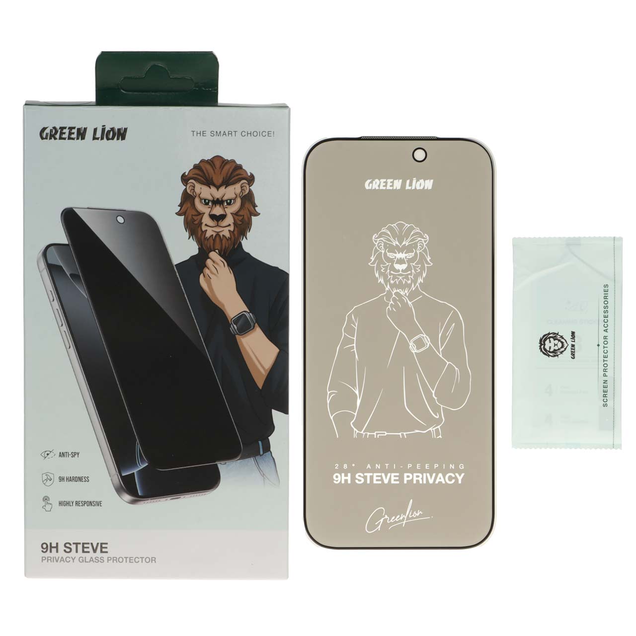 محافظ صفحه نمایش شیشه ای اورجینال Green Lion Steve Privacy مدل Apple iPhone 17 / iPhone 16 Pro (پک دار)