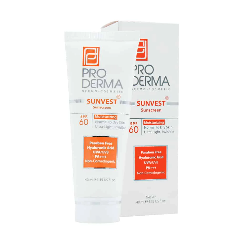 کرم ضدآفتاب و مرطوب کننده SPF60 مناسب پوستهای معمولی وخشک پرودرما | 40 گرم