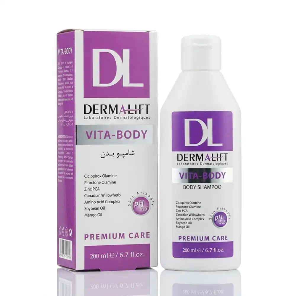 شامپو بدن درمالیفت (Dermalift) مدل ویتا بادی (Vita-Body) ضد قارچ و ضد باکتری حجم 200 میلیلیتر