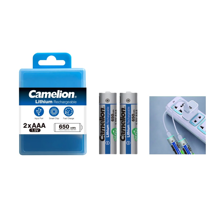 باتری شارژی نیم قلمی لیتیوم + کابل تایپ سی Camelion 650mAh