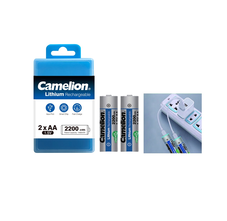 باتری شارژی قلمی لیتیوم + کابل تایپ سی Camelion 2200mAh