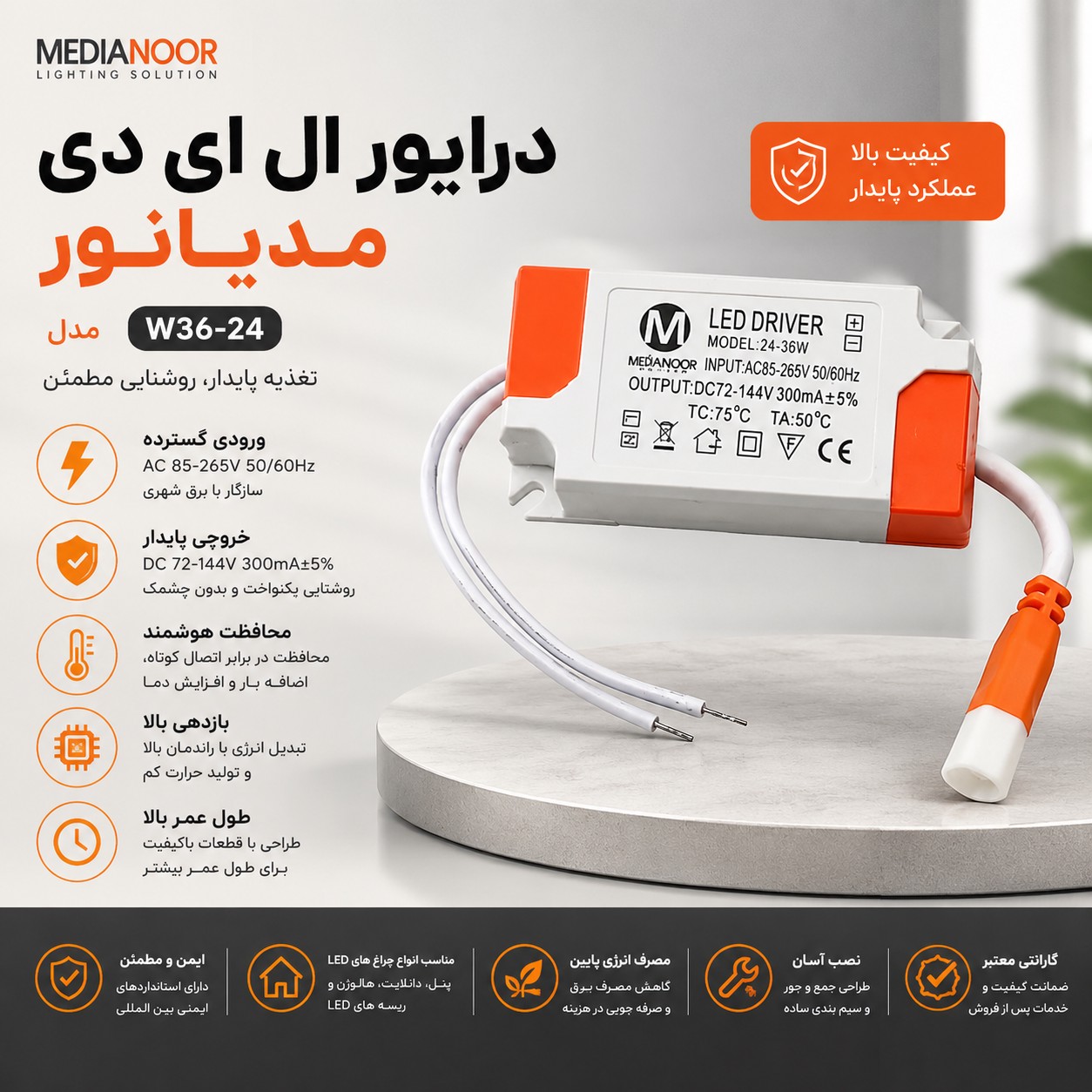 درایور ال ای دی مدیانور مدل w36 24