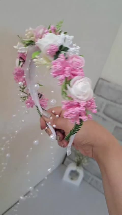 ست تل گل با دنباله مروارید و مچبند جشن تکلیف