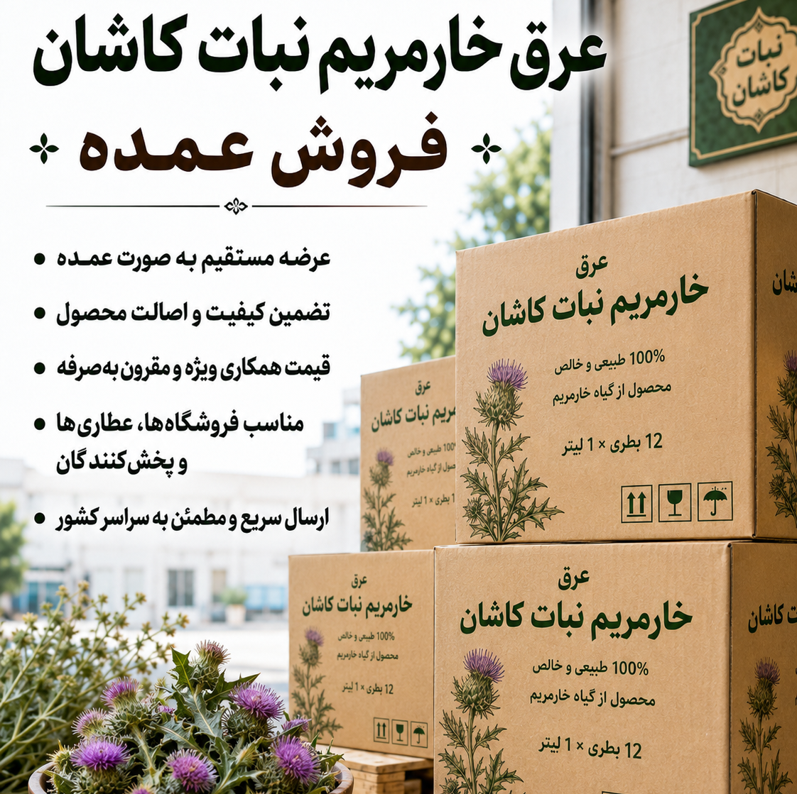 عرق خارمریم صد درصد طبیعی کاشان، فروش عمده 2 کارتن 12 تایی (24 عدد)