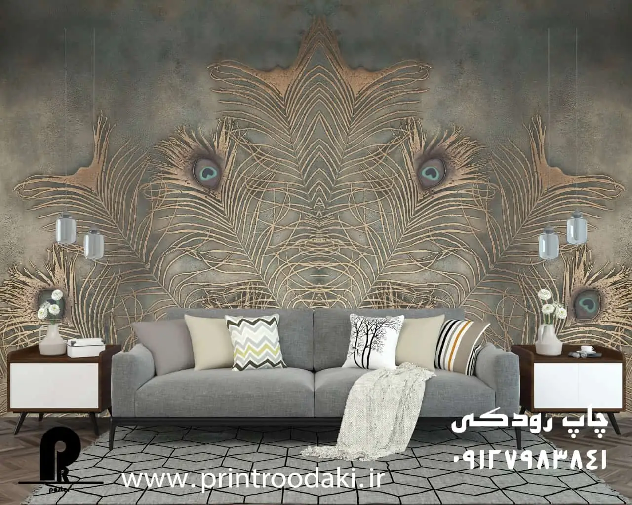 پوستر دیواری پر طاووس پتینه ای
