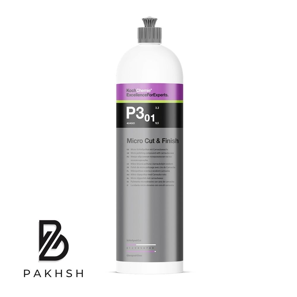 پولیش نرم و آنتی هولوگرام 1 لیتری کوکمی - کخ کیمی مخصوص بدنه خودرو Koch Chemie P3.01 Micro Cut & Finish Compound