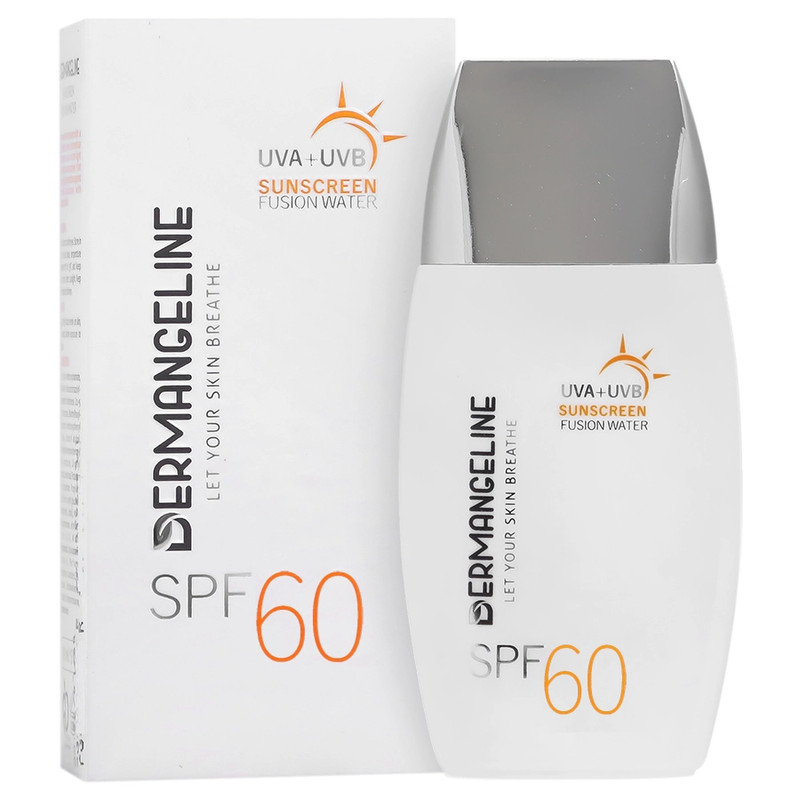 کرم ضد آفتاب بدون رنگ درمنجلین SPF60 مدل فیوژن واتر محافظ UVA،UVB و PA مناسب برای پوست چرب حجم 50 میلی لیتر