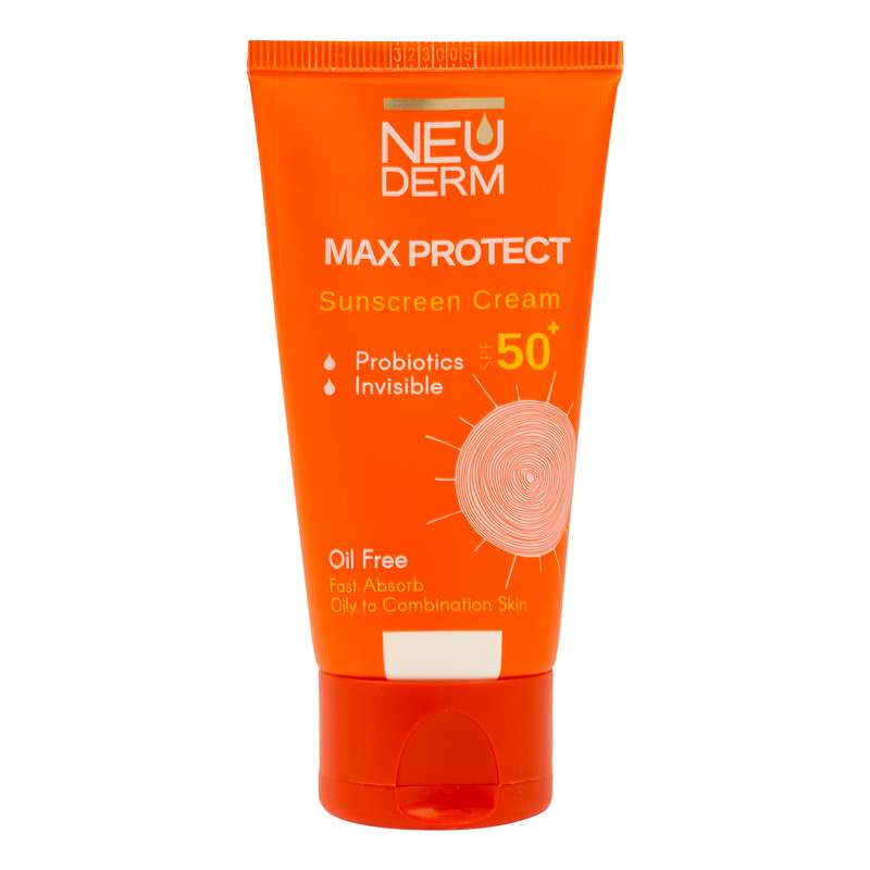 کرم ضد آفتاب بدون رنگ نئودرم SPF 50 مدل MAX PROTECTIVE مناسب پوستهای چرب و مختاط حجم 50 میلیلیتر