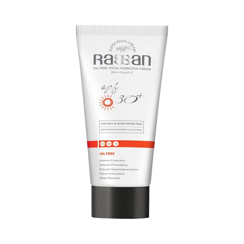 کرم ضد آفتاب بدون رنگ راسن SPF 30 مدل potent مناسب پوستهای چرب و مختلط حجم 40 میلی لیتر