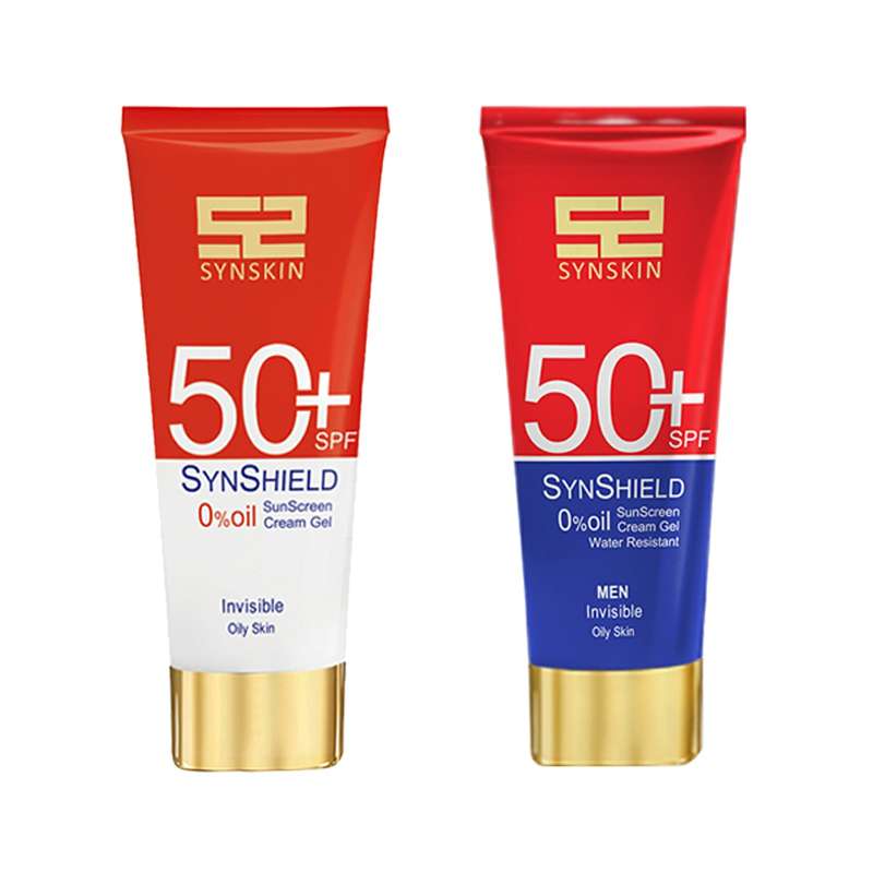 ژل کرم ضد آفتاب بی رنگ ساین اسکین SPF50 مدل ساین شیلد مناسب پوست های چرب حجم 50 میلی لیتر به همراه کرم ژل ضد آفتاب آقایا