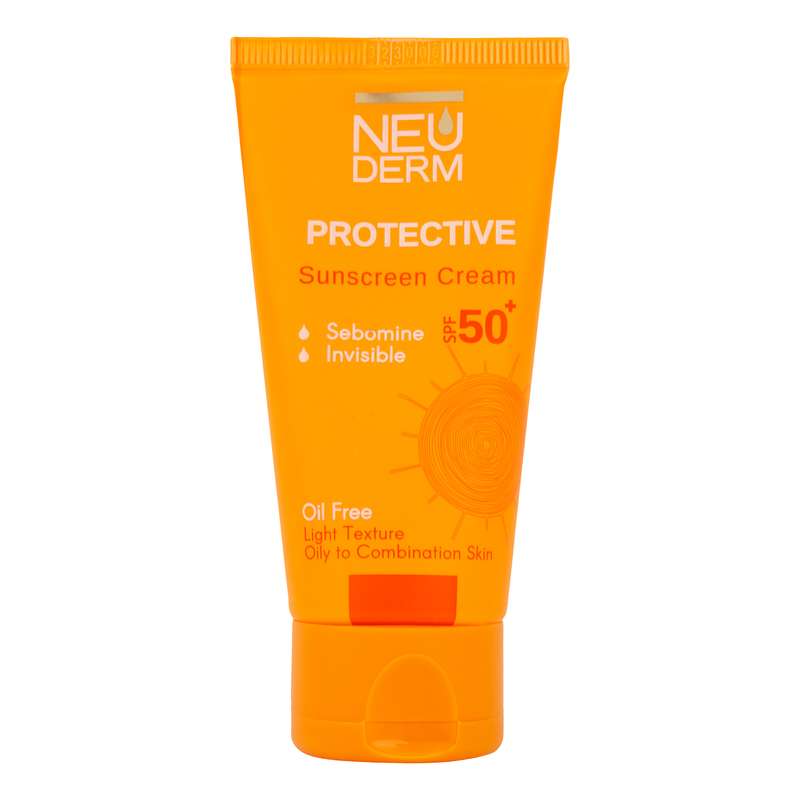 کرم ضد آفتاب بدون رنگ نئودرم SPF 50 مدل PROTECTIVE مناسب پوستهای چرب و مختلط حجم 50 میلیلیتر
