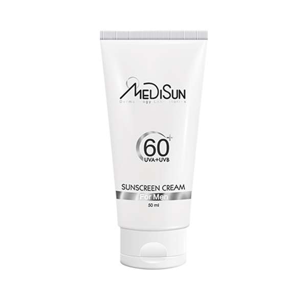 کرم ضد آفتاب بی رنگ آقایان مدیسان مدل SPF 60 مناسب انواع پوست حجم 50 میلی لیتر