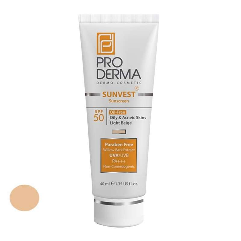 کرم ضد آفتاب رنگی پرودرما SPF 50 مدل 01 مناسب پوست های چرب حجم 40 میلی لیتر
