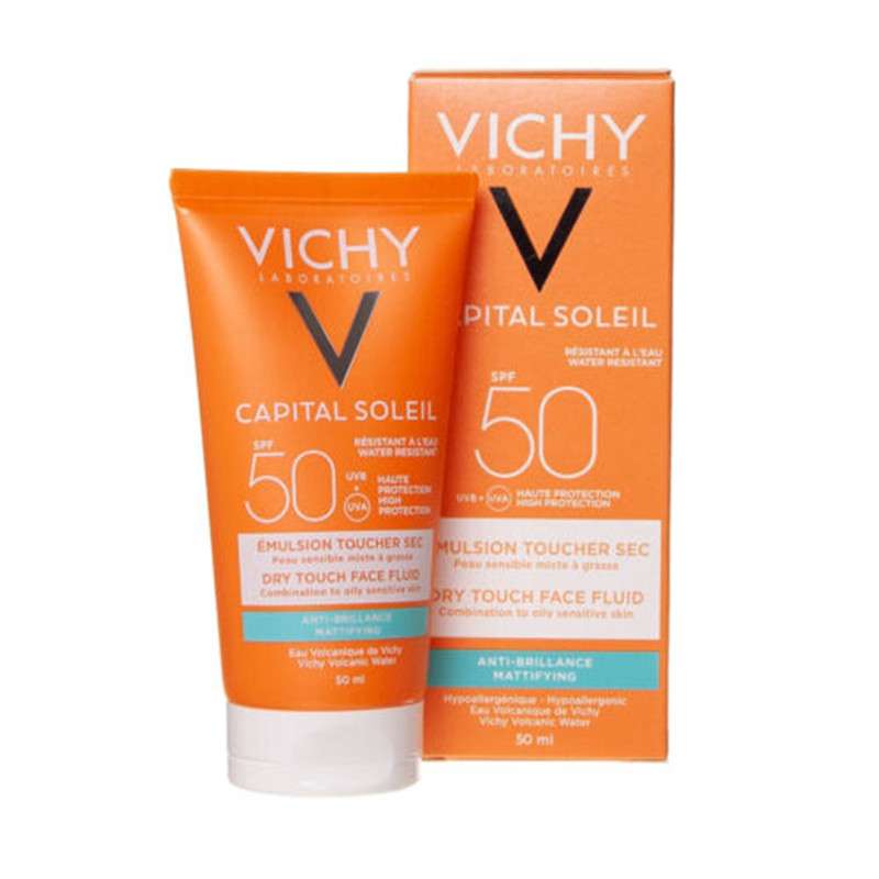 فلوئید ضد آفتاب بی رنگ ویشی SPF50 مدل مات مناسب پوست های معمولی و خشک حجم 50 میلی لیتر