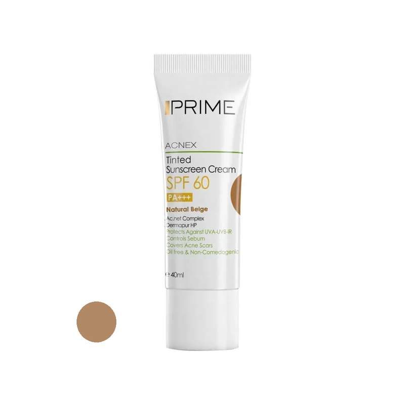 کرم ضد آفتاب رنگی پریم SPF 60 مدل 02 مناسب پوستهای چرب حجم 40 میلیلیتر