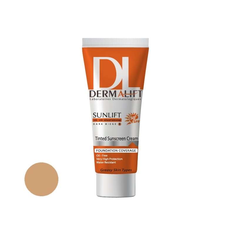 کرم ضد آفتاب رنگی درمالیفت SPF 50 مدل 3 مناسب پوست چرب حجم 40 میلیلیتر