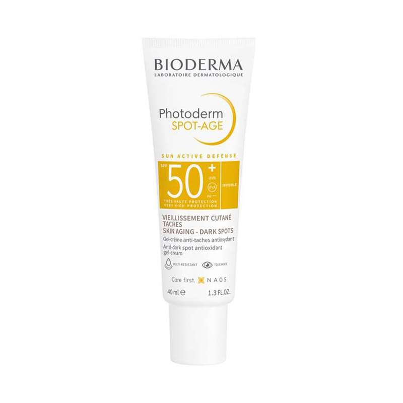 ژل کرم ضد آفتاب بی رنگ بایودرما +SPF50 مدل Photoderm Spot-Age مناسب انواع پوست حجم 40 میلی لیتر