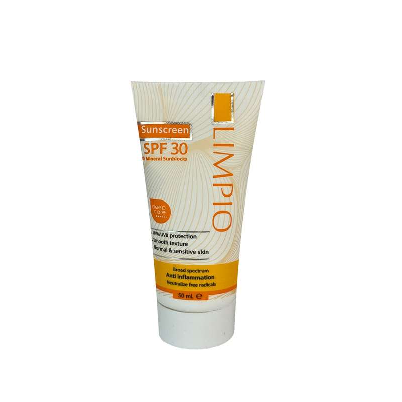 کرم ضد آفتاب بدون رنگ لیمپیو SPF 30 مدل UVA UVB مناسب پوستهای معمولی حجم 50میلیلیتر
