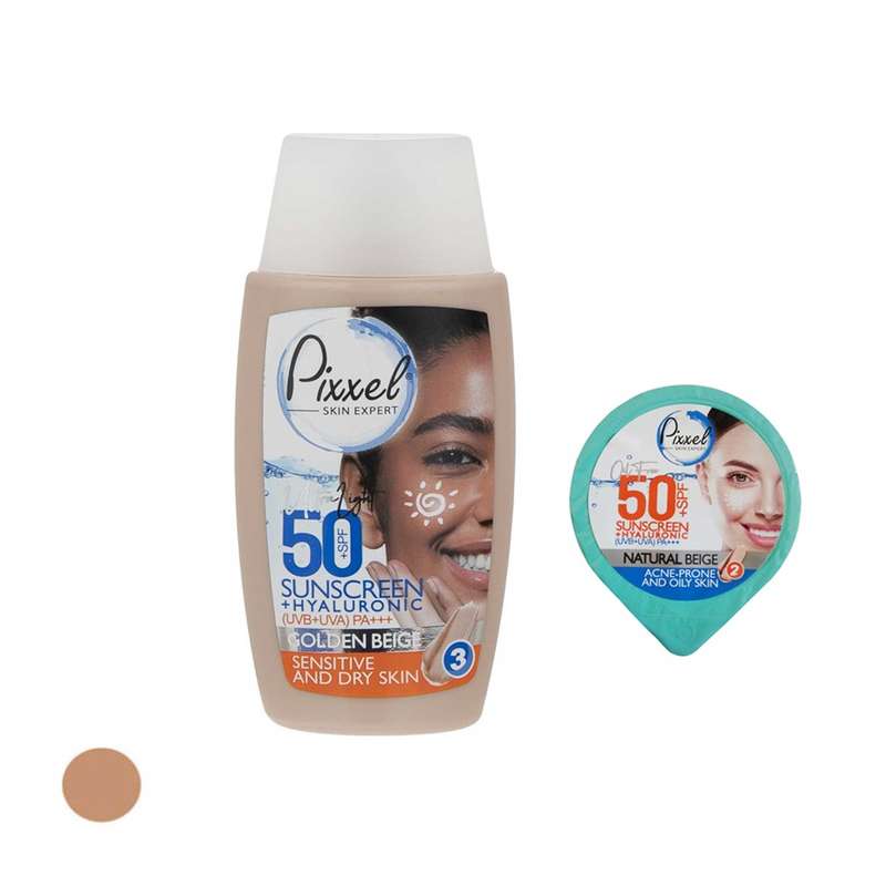 کرم ضد آفتاب رنگی پیکسل SPF 50 مدل 03 مناسب پوست های خشک حجم 50 میلیلیتر به همراه کرم ضد آفتاب رنگی پیکسل مدل SPF 50 