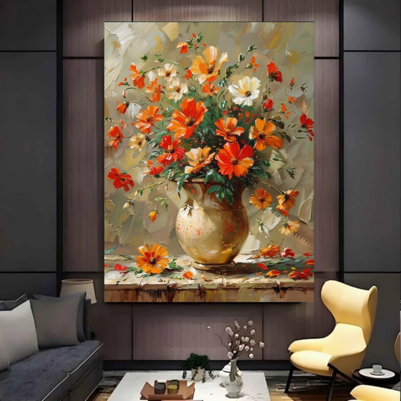پوستر پارچه ای طرح مخمل نقاشی گل مدل گلدان کد BK57880
