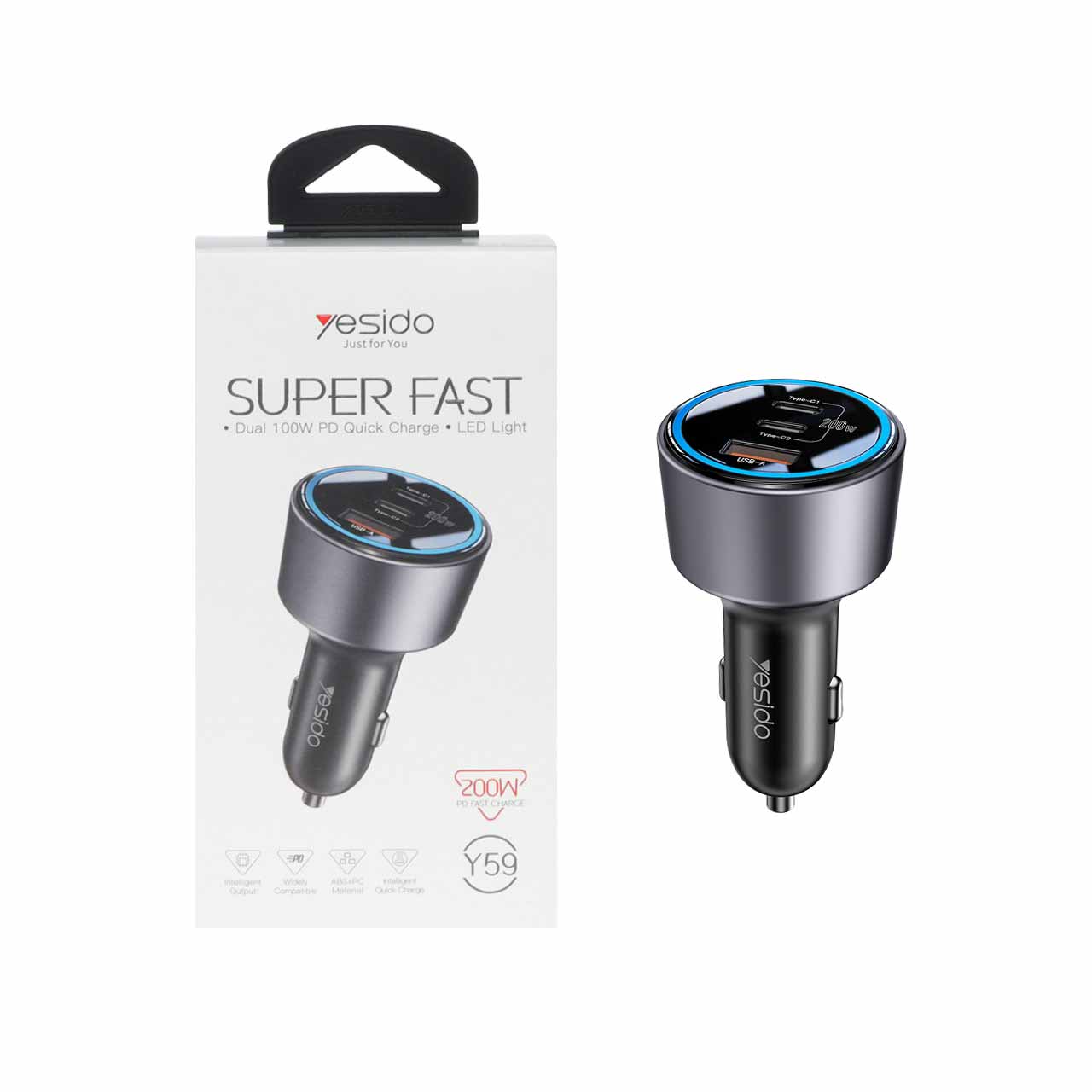 شارژر فندکی PD و فست سه پورت Yesido مدل Y59 200W - مشکی (گارانتی 18 ماه تعویض نیکان همراه)